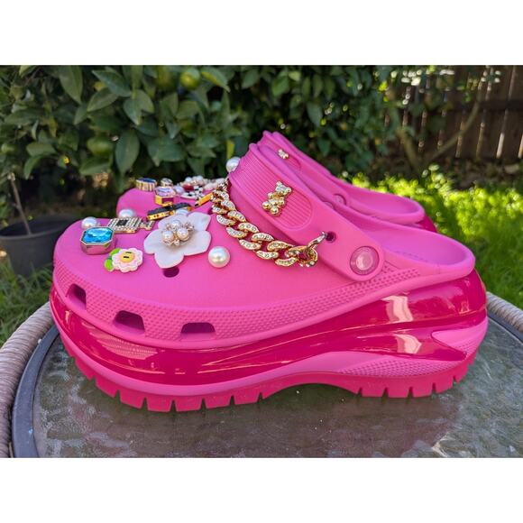 Crocs Mega Crush Platform Clogs Women’s 10 Mens 8 Barbie Pink Designer JIBBITZ - Picture 4 of 11